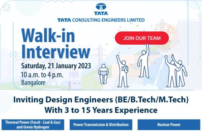 Walk-In Interview on 21st Jan 2023 at Tata Consulting Engineers Limited (TCE) in Bengaluru