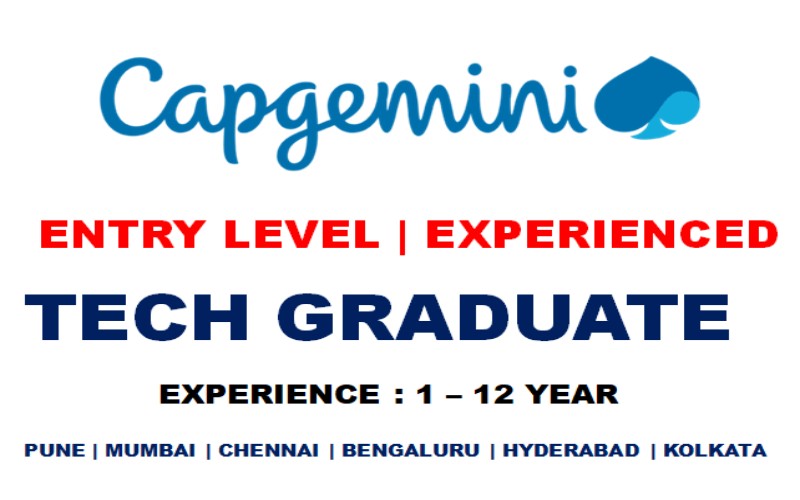 Join Capgemini As a graduate or an experienced professional in Pune, Kolkata, Hyderabad, Chennai, Bengaluru, India | Exp 1 - 12 yrs